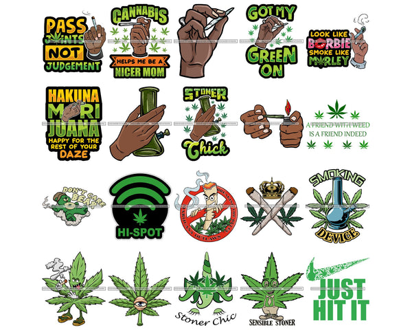 Bundle 20 Marijuana Cannabis Hashish Weed Leaf Grass Dope 420 Hemp Pot Joint Blunt Stoned High Life SVG Cutting Files