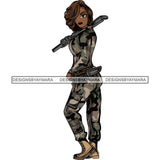 Afro Lola Woman Warrior Military Army Soldier War Camouflage USA Uniform .SVG Clipart Vector Cutting Files For Circuit Silhouette Cricut and More!