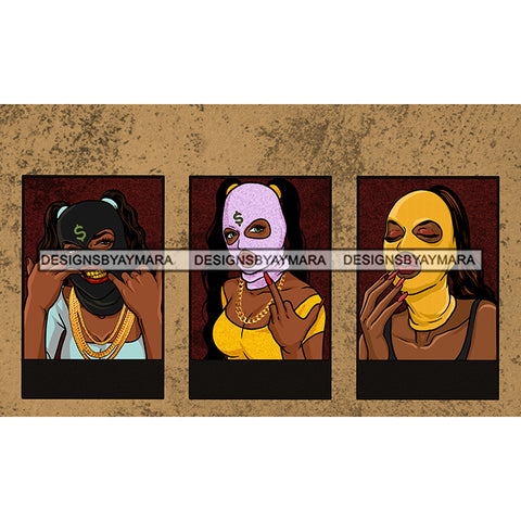 Sexy Melanin Wearing  Ski Mask Gangster Gansta Badass Powerful Woman Criminal Nubian Hustler Ghetto Street Girls PNG JPG Cutting Files For Silhouette and Cricut and More!