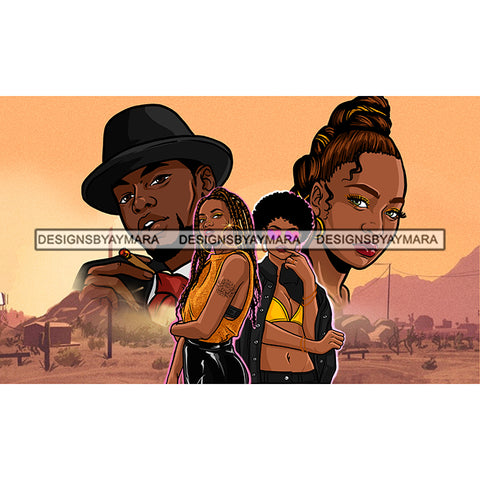 Beautiful Melanin Mafia Man Western Background Best Friends Gangsta Black Woman PNG JPG Cutting Files For Silhouette and Cricut and More!