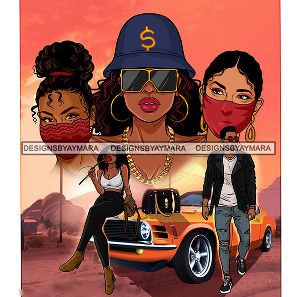 Gangster Gansta Badass Powerful Woman Face Mask Muscle Car Trip Road Friends Melanin Nubian PNG JPG Cutting Files For Silhouette and Cricut and More!