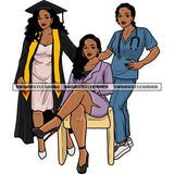 Afro Graduation Girl Squad African American Graduation Day Smile Face Wearing Cap And Gown Vector Color SVG JPG PNG Vector Clipart Cricut Silhouette Cut Cutting