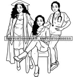 Black And White Afro Graduation Girl Squad African American Graduation Day Doctor Smile Face Wearing Cap And Gown Vector BW SVG JPG PNG Vector Clipart Cricut Silhouette Cut Cutting