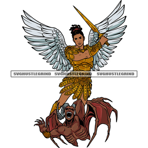 Angle Holding Knife Standing Devil Angle Wings Strong Angle Angry Face Color Design Element Monster character Vector  SVG JPG PNG Vector Clipart Cricut Silhouette Cut Cutting