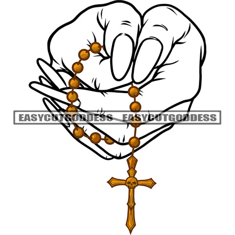Afro Woman Hand Holding Cross Hard Praying African American Girls Long Nail Black And White BW Design Element SVG JPG PNG Vector Clipart Cricut Silhouette Cut Cutting