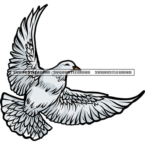Flaying Dove Bird Wings Romantic Sign Symbol Of Peace Hand Draw Artwork Color Design Element Vector SVG JPG PNG Vector Clipart Cricut Silhouette Cut Cutting