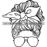 Black And White Puerto Rico Flag Momlife American Flag Wearing Sunglasses Messy Bun Hairstyle Design Element White Background SVG JPG PNG Vector Clipart Cricut Silhouette Cut Cutting