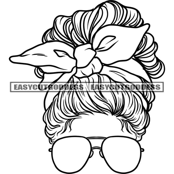 Black And White Puerto Rico Flag Momlife American Flag Wearing Sunglasses Messy Bun Hairstyle Design Element White Background SVG JPG PNG Vector Clipart Cricut Silhouette Cut Cutting