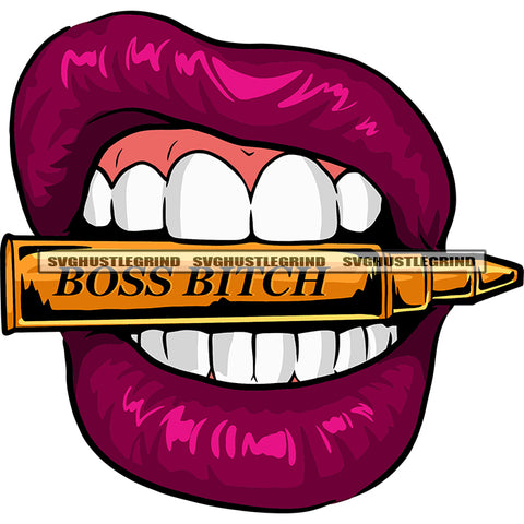 Boss Bitch Color Quote Gangster Woman Bite On Bullet Girls Lips Bite The Bullet Vector Design Element SVG JPG PNG Vector Clipart Cricut Silhouette Cut Cutting