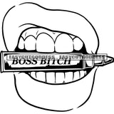 Black And White Boss Bitch Quote Gangster Woman Bite On Bullet Girls Lips Bite The Bullet Vector Design Element BW SVG JPG PNG Vector Clipart Cricut Silhouette Cut Cutting