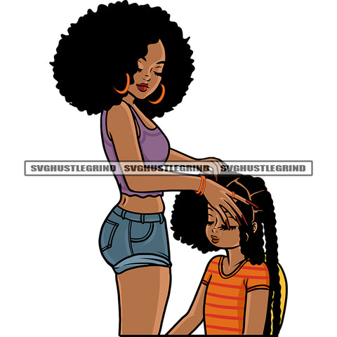 African American Girls Curly Hairstyle Afro Woman Momlife Color Design Element Wearing Hoop Earing SVG JPG PNG Vector Clipart Cricut Silhouette Cut Cutting