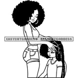 Black And White African American Girls Curly Hairstyle Afro Woman Momlife BW Design Element Wearing Hoop Earing SVG JPG PNG Vector Clipart Cricut Silhouette Cut Cutting