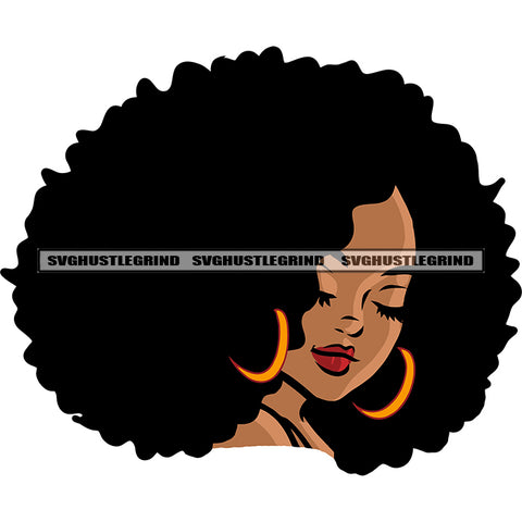 Afro Woman Curly Hairstyle Face Design Element Wearing Earing African American Woman Cute Face Color Design Element SVG JPG PNG Vector Clipart Cricut Silhouette Cut Cutting