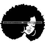 Black And White Afro Woman Curly Hairstyle Face BW Design Element Wearing Earing African American Woman Cute Face Color Design Element SVG JPG PNG Vector Clipart Cricut Silhouette Cut Cutting