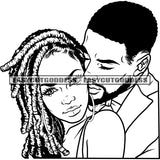 Black And White African American Romantic Couple Love Pose Locus Hair Style Vector BW Design Element Wearing Hoop Earing Sexy Pose SVG JPG PNG Vector Clipart Cricut Silhouette Cut Cutting