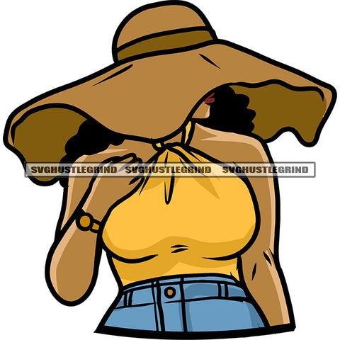 African American Woman Wearing Hat Afro Woman Standing Curly Hairstyle Color Design Element White Background Vector BW Design Element SVG JPG PNG Vector Clipart Cricut Silhouette Cut Cutting