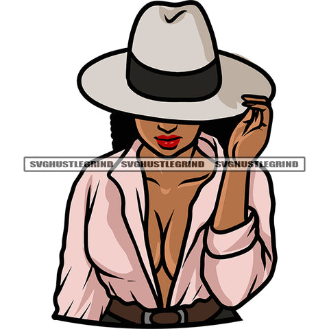 Afro Woman Holding Hat African American Sexy Woman Curly Hairstyle Vector Afro Model Woman Vector SVG JPG PNG Vector Clipart Cricut Silhouette Cut Cutting