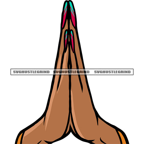 African American Hard Praying Hand Color Design Element God Praying Vector White Background Afro Woman Long Nail SVG JPG PNG Vector Clipart Cricut Silhouette Cut Cutting