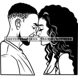 Black And White Afro Cute Couple Smile Face African American Romantic Couple Wearing Hoop Earing Curly Hairstyle Vector BW Design Element SVG JPG PNG Vector Clipart Cricut Silhouette Cut Cutting