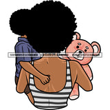 Afro Woman Holding His Baby And Doll Mom Lover Curly Hairstyle Love Peach Mom Lifestyle Happy Family Vector SVG JPG PNG Vector Clipart Cricut Silhouette Cut Cutting