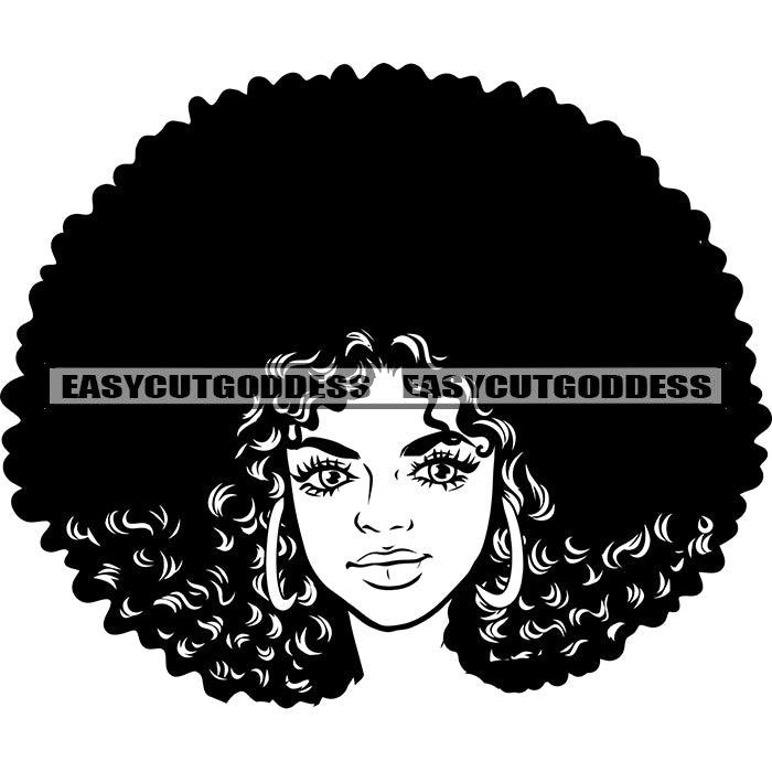 African American Woman Curly Hairstyle Face Design Element Black And W ...