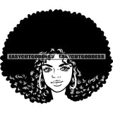 African American Woman Curly Hairstyle Face Design Element Black And White Artwork Wearing Hoop Earing Vector SVG JPG PNG Vector Clipart Cricut Silhouette Cut Cutting