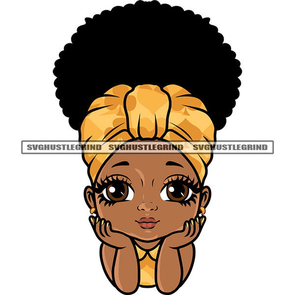 Afro Baby Girl Cute Face Puffy Hairstyle Smile Face Happy Life Vector Color Design Element White Background African American Baby Girl SVG JPG PNG Vector Clipart Cricut Silhouette Cut Cutting