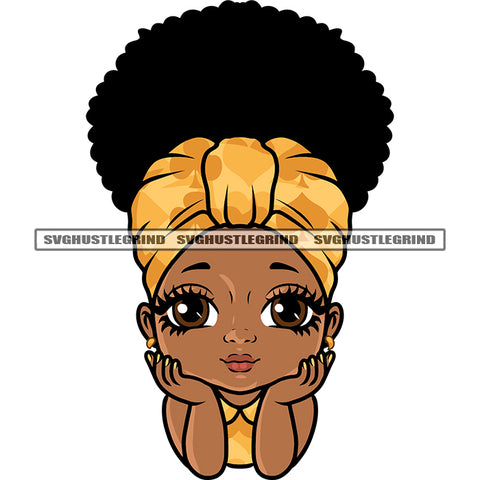 Afro Baby Girl Cute Face Puffy Hairstyle Smile Face Happy Life Vector Color Design Element White Background African American Baby Girl SVG JPG PNG Vector Clipart Cricut Silhouette Cut Cutting