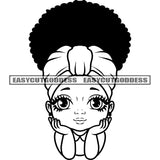 Black And White Afro Baby Girl Cute Face Puffy Hairstyle Smile Face Happy Life Vector Color Design Element White Background African American Baby Girl BW SVG JPG PNG Vector Clipart Cricut Silhouette Cut Cutting