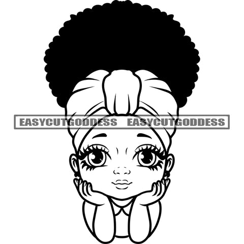 Black And White Afro Baby Girl Cute Face Puffy Hairstyle Smile Face Happy Life Vector Color Design Element White Background African American Baby Girl BW SVG JPG PNG Vector Clipart Cricut Silhouette Cut Cutting