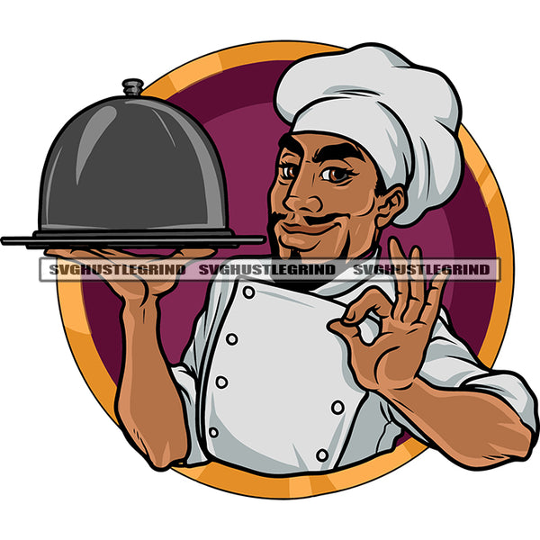 Hotel Chef Good Chef Happy Face Kitchen Male Chef Food Products Hot Plate On Hand Vector Design Element SVG JPG PNG Vector Clipart Cricut Silhouette Cut Cutting