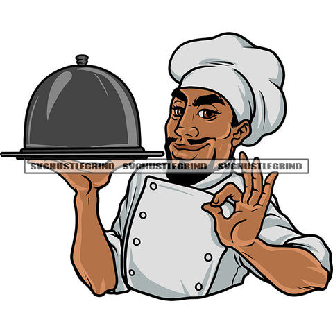 Ok Hand Sign Hotel Chef Good Chef Happy Face Kitchen Male Chef Food Products Hot Plate On Hand Vector Design Element SVG JPG PNG Vector Clipart Cricut Silhouette Cut Cutting