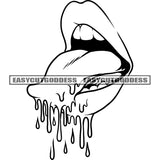 African American Woman Lips Black And White Open Mouth Vector Blood Dripping On Tongue Vector BW Design Element Sexy Pose SVG JPG PNG Vector Clipart Cricut Silhouette Cut Cutting