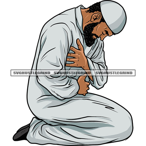 Muslim Man Praying Hard Praying Knees Man Namaaz Islamic Symbol Muslim Man Doing Salah Salat Design Element SVG JPG PNG Vector Clipart Cricut Silhouette Cut Cutting