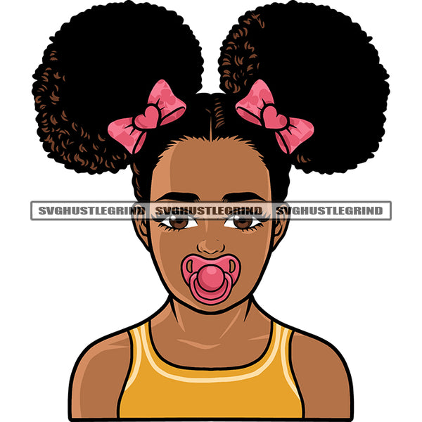 Afro Cute Baby Girl Curly Hairstyle Face Design Element White Background Wearing T-shirt Afro Hair Style Vector SVG JPG PNG Vector Clipart Cricut Silhouette Cut Cutting