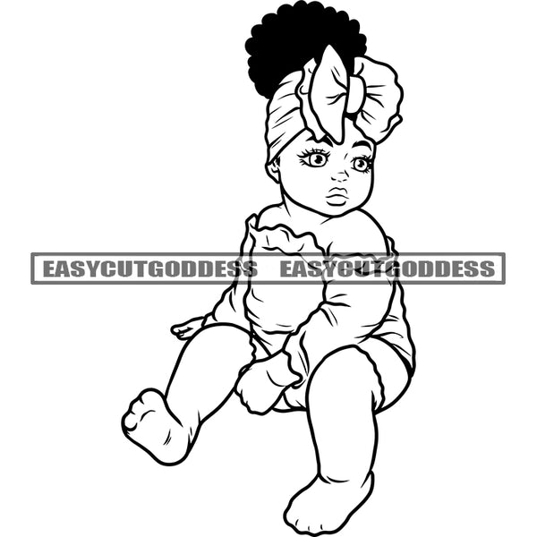 Black And White Cute African Baby Girl African American Baby Girls Smile Face Puffy Hairstyle Vector White Background Happy Life  SVG JPG PNG Vector Clipart Cricut Silhouette Cut Cutting