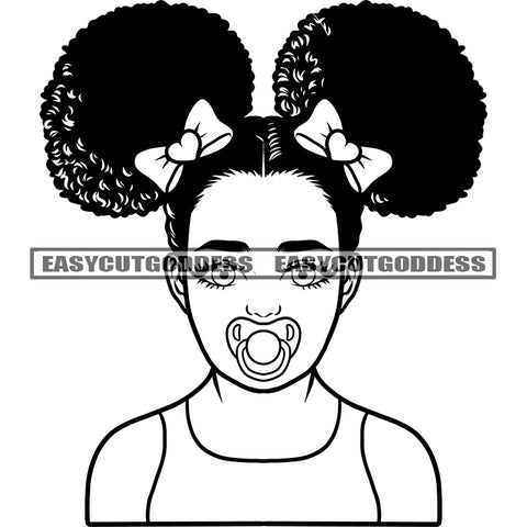 Black And White Afro Cute Baby Girl Face Design Element Curly Hairstyle Happy Face Bubble On Mouth Vector Artwork SVG JPG PNG Vector Clipart Cricut Silhouette Cut Cutting