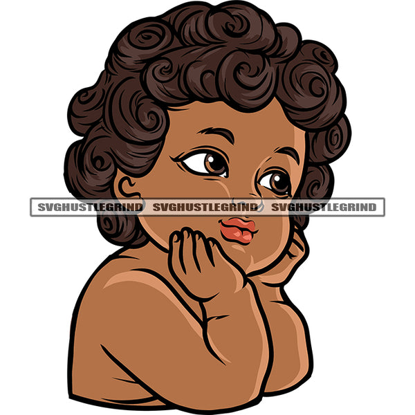 Cute Afro Baby Smile Face Curly Hairstyle Happy Life African American Baby Face Design Element White Background Vector SVG JPG PNG Vector Clipart Cricut Silhouette Cut Cutting