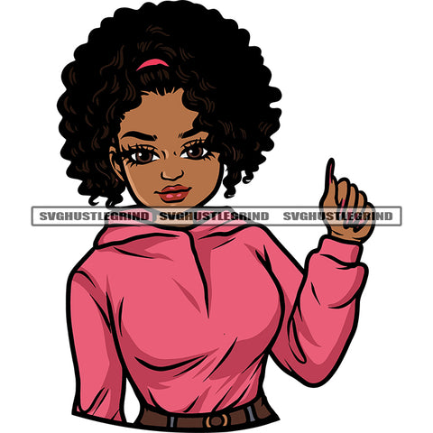 African American Woman Cute Face Head Design Element Vector Curly Hairstyle Model Pose Long Nail White Background Sexy Pose SVG JPG PNG Vector Clipart Cricut Silhouette Cut Cutting