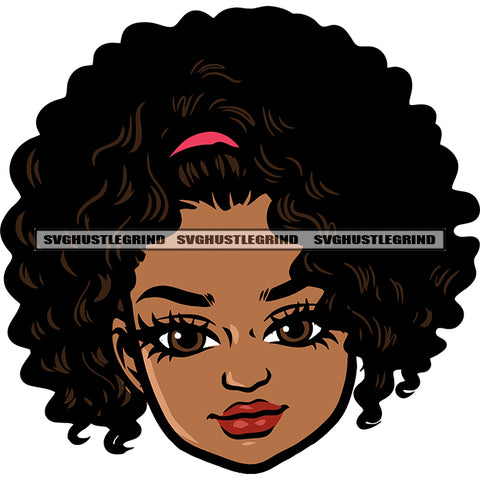 Afro Girl Cute Face Head Design Element African American Girl Vector Curly Hairstyle Model Pose Long Nail White Background Sexy Pose SVG JPG PNG Vector Clipart Cricut Silhouette Cut Cutting