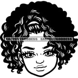 Black And White Afro Girl Cute Face Head Design Element African American Girl Vector Curly Hairstyle Model Pose Long Nail White Background Sexy Pose SVG JPG PNG Vector Clipart Cricut Silhouette Cut Cutting