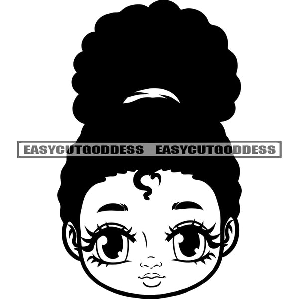 Cute Afro Baby Girl Face Curly Hairstyle Black And White Color Design Element Happy African American Baby Smile SVG JPG PNG Vector Clipart Cricut Silhouette Cut Cutting