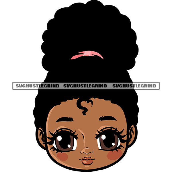 Cute Afro Baby Girl Face Curly Hairstyle Big Eyes Color Design Element Happy African American Baby Smile SVG JPG PNG Vector Clipart Cricut Silhouette Cut Cutting