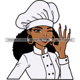 African American Chef Woman Ok Hand Sign Color Design Element Curly Hair Style Afro Woman Happy Face Wearing Hoop Earing Long Nail SVG JPG PNG Vector Clipart Cricut Silhouette Cut Cutting