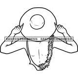Black And White Afro Sexy Woman Wearing Hat Long Nail Artwork Topless Girl On Beach Swimsuit Flower Chain Design Element BW Sexy Pose Vector SVG JPG PNG Vector Clipart Cricut Silhouette Cut Cutting
