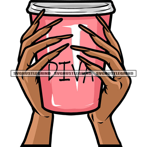 Woman Hand Holding Coffee Mug Beautiful Afro Woman Hand Long Nail African American Woman Hand Artwork SVG JPG PNG Vector Clipart Cricut Silhouette Cut Cutting