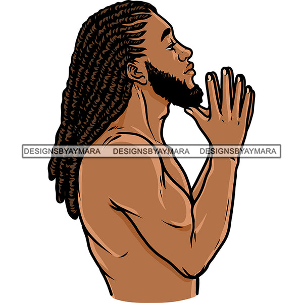 Afro Man Hard Praying Hand Locus Hairstyle Perfect Body African American Man Bodybuilder Vector Design Element SVG JPG PNG Vector Clipart Cricut Silhouette Cut Cutting