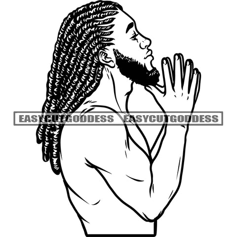 Black And White Afro Man Hard Praying Hand Locus Hairstyle Perfect Body African American Man Bodybuilder Vector Design Element SVG JPG PNG Vector Clipart Cricut Silhouette Cut Cutting