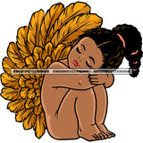 Afro Baby Angle Sitting Sleep Pose Angle Wings Curly Hair Style African American Cute Angle Close Eyes SVG JPG PNG Vector Clipart Cricut Silhouette Cut Cutting
