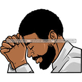Afro Black Man Praying Pose African American Man Hard Praying Curly Hairstyle Thinking Shock Person Design Element Close Eye Man Side Look SVG JPG PNG Vector Clipart Cricut Silhouette Cut Cutting
